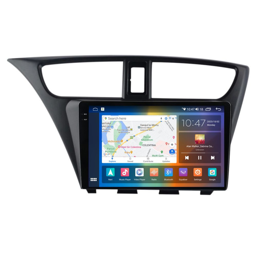 Navigatie dedicata cu Android Honda Civic IX Hatchback 2011 - 2015, 4GB RAM, Radio GPS Dual Zone, Display 2K QLED 9.5