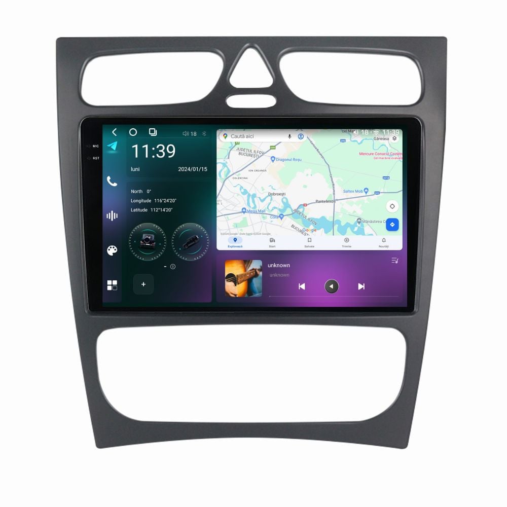 Navigatie dedicata cu Android Mercedes C-Class W203 2000 - 2004, 12GB RAM, Radio GPS Dual Zone, Display 2K QLED 9.5