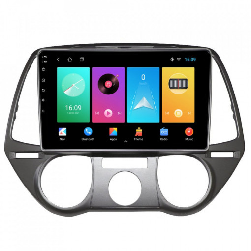 Navigatie dedicata cu Android Hyundai i20 2008 - 2012, clima manuala, 2GB RAM, Radio GPS Dual Zone, Display HD IPS 9" Touchscreen, Internet Wi-Fi, Bluetooth, MirrorLink, USB, Waze