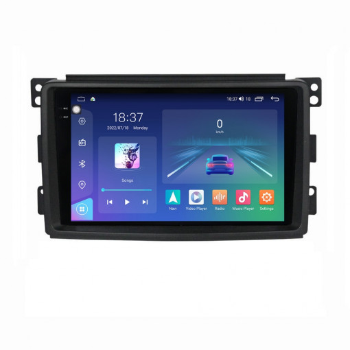Navigatie dedicata cu Android Smart Fortwo 2007 - 2010, 8GB RAM, Radio GPS Dual Zone, Display 2K QLED 9.5" Touchscreen, Internet Wi-Fi si slot SIM 4G, Bluetooth, MirrorLink, USB