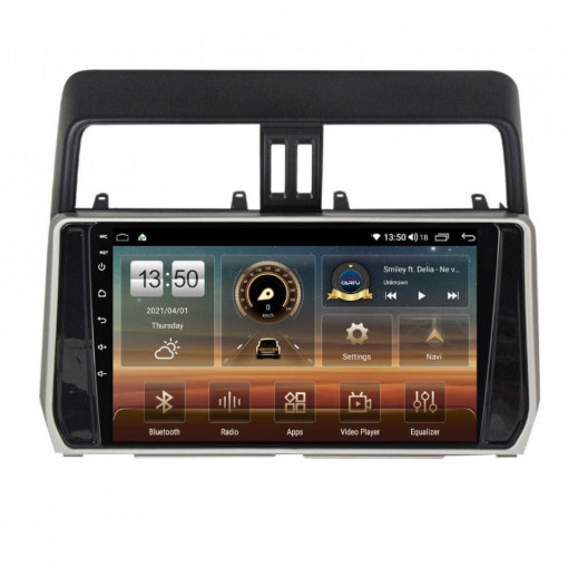 Navigatie dedicata cu Android Toyota Land Cruiser Prado J150 dupa 2017, 4GB RAM, Radio GPS Dual Zone, Display HD IPS 10" Touchscreen, Internet Wi-Fi si slot SIM 4G, Bluetooth, MirrorLink, USB, Waze