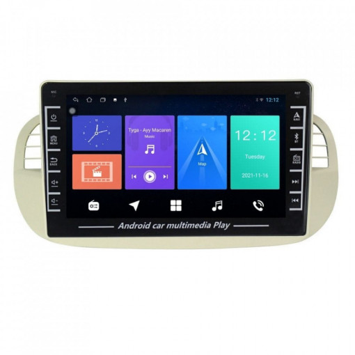 Navigatie dedicata cu Android Fiat 500 2007 - 2015, 1GB RAM, Radio GPS Dual Zone, Display HD IPS 8" Touchscreen, Internet Wi-Fi, Bluetooth, MirrorLink, USB, Waze