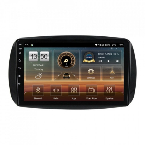 Navigatie dedicata cu Android Smart Fortwo dupa 2014, 4GB RAM, Radio GPS Dual Zone, Display HD IPS 9" Touchscreen, Internet Wi-Fi si slot SIM 4G, Bluetooth, MirrorLink, USB, Waze