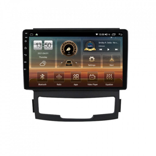 Navigatie dedicata cu Android Ssangyong Korando 2010 - 2013, 8GB RAM, Radio GPS Dual Zone, Display HD IPS 9" Touchscreen, Internet Wi-Fi si slot SIM 4G, Bluetooth, MirrorLink, USB, Waze