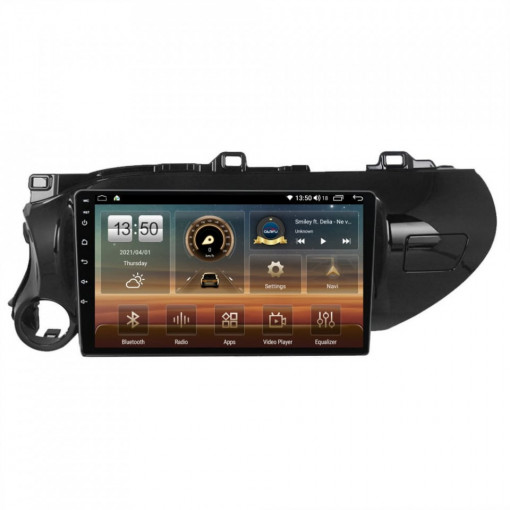 Navigatie dedicata cu Android Toyota Hilux VIII dupa 2015, 8GB RAM, Radio GPS Dual Zone, Display HD IPS 10" Touchscreen, Internet Wi-Fi si slot SIM 4G, Bluetooth, MirrorLink, USB, Waze