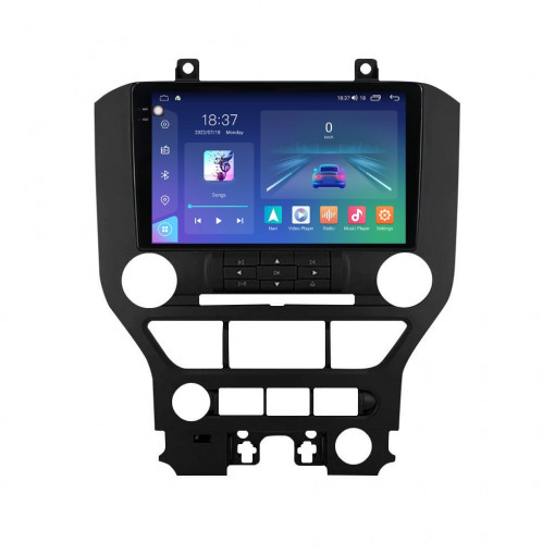 Navigatie dedicata cu Android Ford Mustang 2014 - 2021 fara navigatie originala, 4GB RAM, Radio GPS Dual Zone, Display 2K QLED 9.5" Touchscreen, Internet Wi-Fi si slot SIM 4G, Bluetooth, MirrorLink, USB, Waze