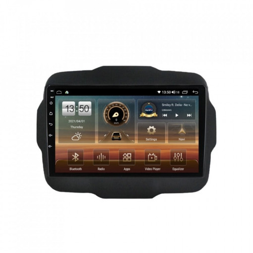 Navigatie dedicata cu Android Jeep Renegade dupa 2014, 8GB RAM, Radio GPS Dual Zone, Display HD IPS 9" Touchscreen, Internet Wi-Fi si slot SIM 4G, Bluetooth, MirrorLink, USB, Waze