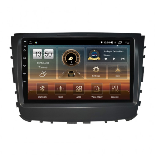 Navigatie dedicata cu Android Ssangyong Musso dupa 2018, 6GB RAM, Radio GPS Dual Zone, Display HD IPS 9" Touchscreen, Internet Wi-Fi si slot SIM 4G, Bluetooth, MirrorLink, USB, Waze