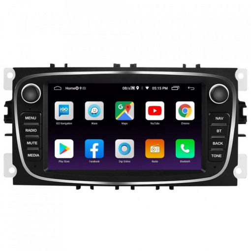 Navigatie dedicata cu Android Ford S-Max 2007 - 2014, negru, 1GB RAM, Radio GPS Dual Zone, Display HD 7" Touchscreen, Internet Wi-Fi, Bluetooth, MirrorLink, USB, Waze