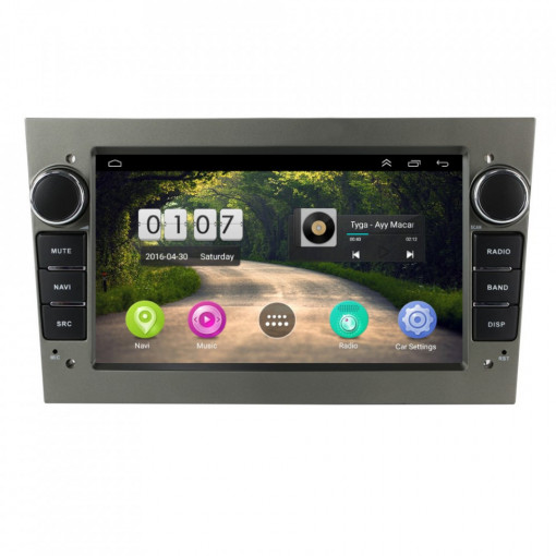 Navigatie dedicata cu Android Opel Astra H 2004 - 2014, gri inchis, 1GB RAM, Radio GPS Dual Zone, Display HD 7" Touchscreen, Internet Wi-Fi, Bluetooth, MirrorLink, USB, Waze