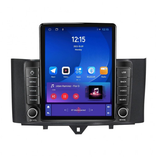 Navigatie dedicata cu Android Smart Fortwo 2011 - 2014, 1GB RAM, Radio GPS Dual Zone, Touchscreen IPS 9.7" HD tip Tesla, Internet Wi-Fi, Bluetooth, MirrorLink, USB