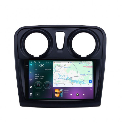 Navigatie dedicata cu Android Dacia Logan II 2012 - 2020, 12GB RAM, Radio GPS Dual Zone, Display 2K QLED 9.5" Touchscreen, Internet Wi-Fi si slot SIM 4G, Bluetooth, MirrorLink, USB