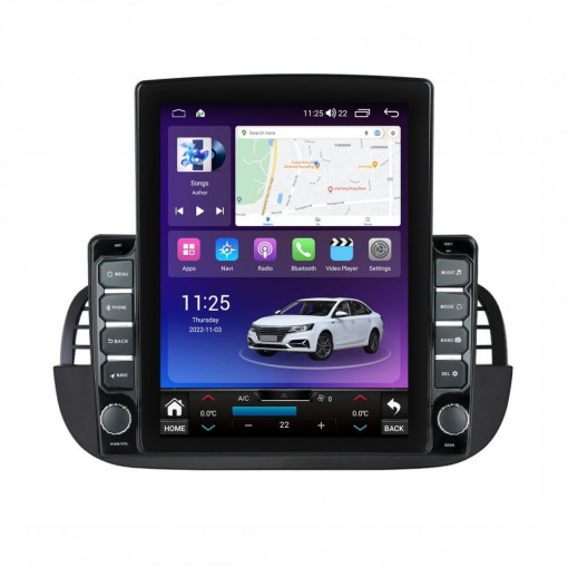 Navigatie dedicata cu Android Fiat 500 2007 - 2015, negru, 4GB RAM, Radio GPS Dual Zone, Touchscreen IPS 9.7" HD tip Tesla, Internet Wi-Fi si slot SIM 4G, Bluetooth, MirrorLink, USB