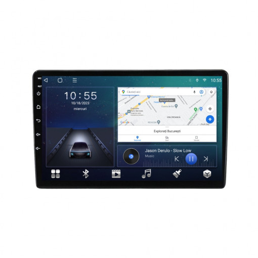 Navigatie dedicata cu Android Dacia Spring dupa 2020, 2GB RAM, Radio GPS Dual Zone, Display HD QLED 9" Touchscreen, Internet Wi-Fi si slot SIM 4G, Bluetooth, MirrorLink, USB