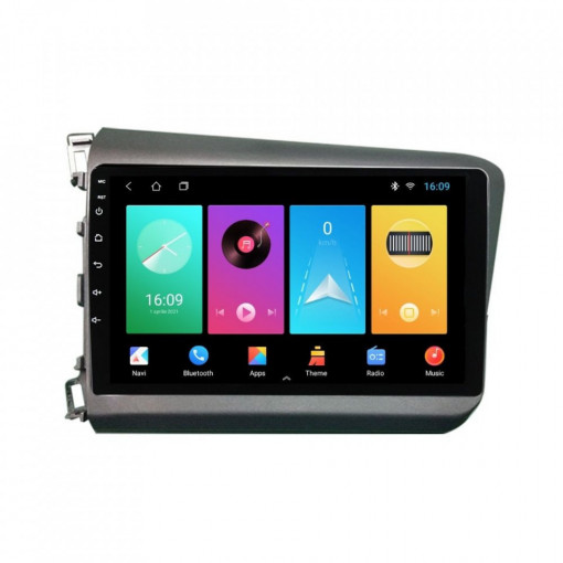 Navigatie dedicata cu Android Honda Civic IX Sedan 2011 - 2015, 2GB RAM, Radio GPS Dual Zone, Display HD 9" Touchscreen, Internet Wi-Fi, Bluetooth, MirrorLink, USB, Waze