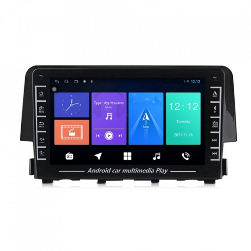 Navigatie dedicata cu Android Honda Civic X 2015 - 2021, 1GB RAM, Radio GPS Dual Zone, Display HD IPS 8" Touchscreen, Internet Wi-Fi, Bluetooth, MirrorLink, USB, Waze