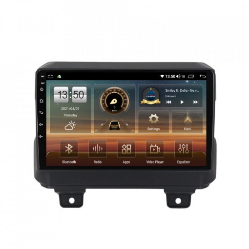 Navigatie dedicata cu Android Jeep Wrangler IV dupa 2018, 8GB RAM, Radio GPS Dual Zone, Display HD IPS 9" Touchscreen, Internet Wi-Fi si slot SIM 4G, Bluetooth, MirrorLink, USB, Waze