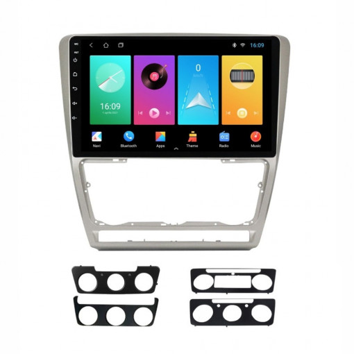 Navigatie dedicata cu Android Skoda Octavia II 2009 - 2013, gri, 1GB RAM, Radio GPS Dual Zone, Display HD IPS 10" Touchscreen, Internet Wi-Fi, Bluetooth, MirrorLink, USB, Waze