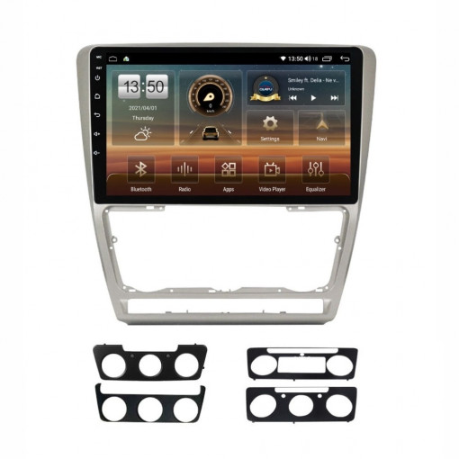 Navigatie dedicata cu Android Skoda Octavia II 2009 - 2013, gri, 6GB RAM, Radio GPS Dual Zone, Display HD IPS 10" Touchscreen, Internet Wi-Fi si slot SIM 4G, Bluetooth, MirrorLink, USB, Waze