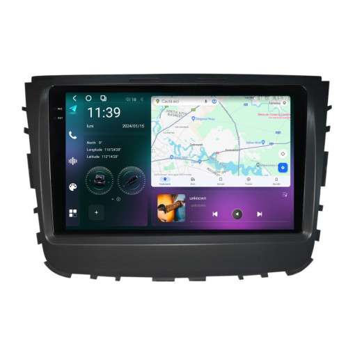 Navigatie dedicata cu Android Ssangyong Rexton dupa 2017, 12GB RAM, Radio GPS Dual Zone, Display 2K QLED 9.5" Touchscreen, Internet Wi-Fi si slot SIM 4G, Bluetooth, MirrorLink, USB