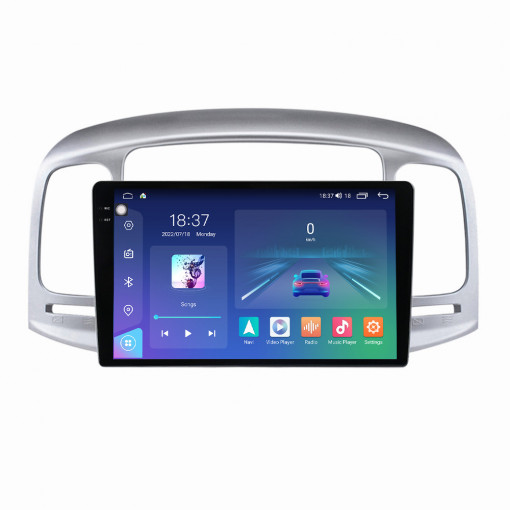 Navigatie dedicata cu Android Hyundai Accent III 2005 - 2010, 4GB RAM, Radio GPS Dual Zone, Display 2K QLED 9.5" Touchscreen, Internet Wi-Fi si slot SIM 4G, Bluetooth, MirrorLink, USB