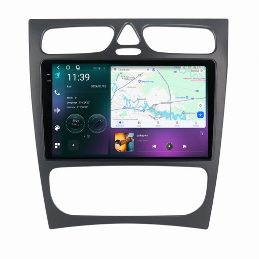 Navigatie dedicata cu Android Mercedes C-Class W203 2000 - 2004, 12GB RAM, Radio GPS Dual Zone, Display 2K QLED 9.5" Touchscreen, Internet Wi-Fi si slot SIM 4G, Bluetooth, MirrorLink, USB