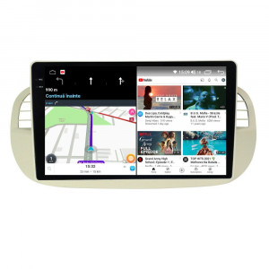 Navigatie dedicata cu Android Fiat 500 2007 - 2015, gri, 12GB RAM, Radio GPS Dual Zone, Display 2K QLED 9.5" Touchscreen, Internet Wi-Fi si slot SIM 4G, Bluetooth, MirrorLink, USB, Waze 99622