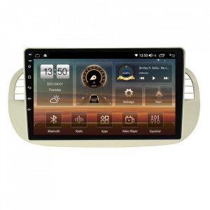 Navigatie dedicata cu Android Fiat 500 2007 - 2015, gri, 8GB RAM, Radio GPS Dual Zone, Display HD QLED 9" Touchscreen, Internet Wi-Fi si slot SIM 4G, Bluetooth, MirrorLink, USB