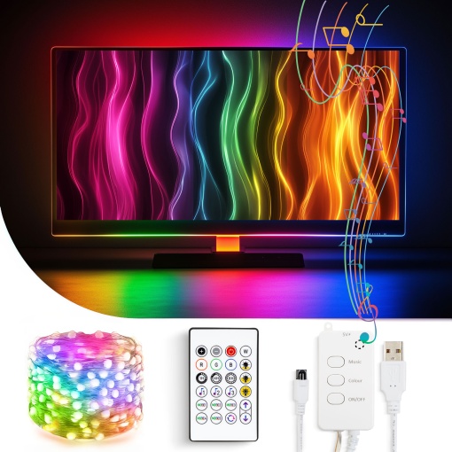 Sir de Lumina Inteligent pentru Smart TV – USB, 30 LED-uri RGB, 3 m, Bluetooth si Aplicatie