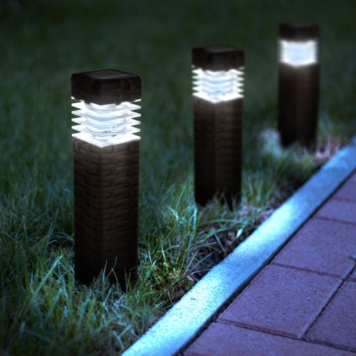 Lampa Solara Efect Ratan, Maro – LED Alb Rece, 7 x 7 x 28 (+12) cm