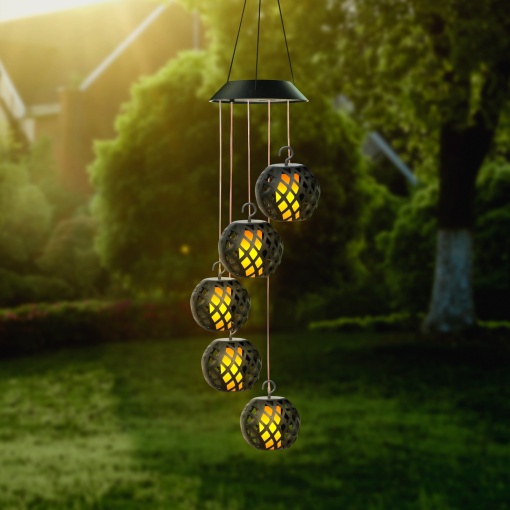 Lampa Solara Suspendata cu Efect de Flacara si 5 Sfere – 7 cm, 30 LED
