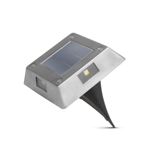 Lampa Solara LED cu Plug-in Pamant/Perete – Patrata, Metal, Alb Rece, 10 x 10 x 2,5 (+11) cm