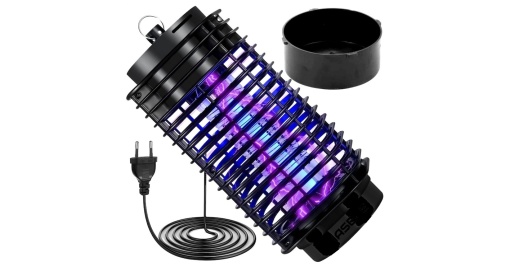 Lampa UV anti insecte, aparat anti tantari, muste, musculite, silentioasa, capcana electrica impotriva insectelor, cu radiatie 360° pentru interior sau exterior, consum redus, negru, 11x25cm
