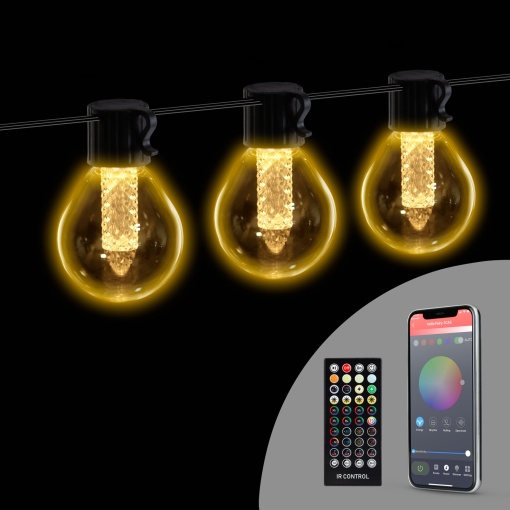 Sirag de Lumini Inteligente pentru exterior – 25 LED RGB, 15 m, cu Bluetooth si Aplicatie, IP65, 100-240V, 7W