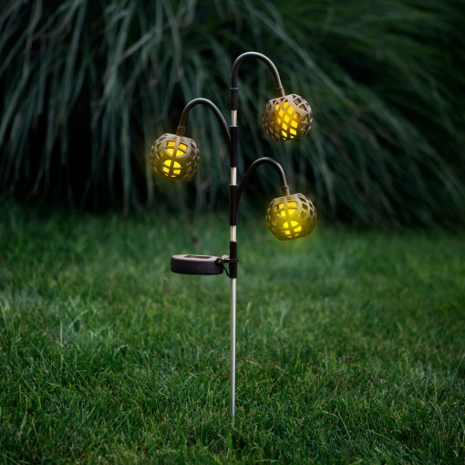 Lampa Solara cu Efect de Flacara – 3 Sfere, 30 LED, 65 cm