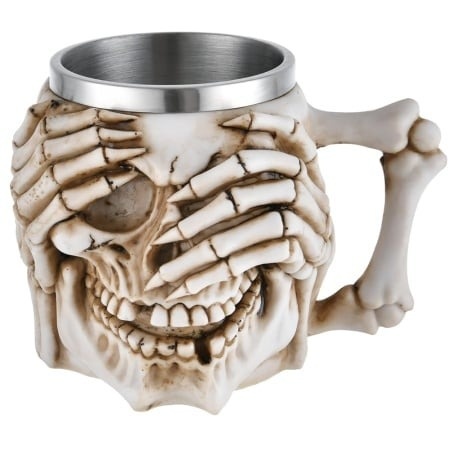 Halba de bere metalica Shopiens Skull Don't See in forma de craniu, 380 ml
