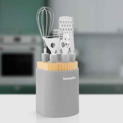Set de 6 ustensile de bucatarie cu manere din inox cu suport