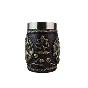 Halba de bere metalica Shopiens Dragonslayer Sfantul Gheorghe din inox si rasina, 500 ml - Img 3