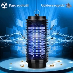 Lampa UV anti insecte, aparat anti tantari, muste, musculite, silentioasa, capcana electrica impotriva insectelor, cu radiatie 360° pentru interior sau exterior, consum redus, negru, 11x25cm - Img 2