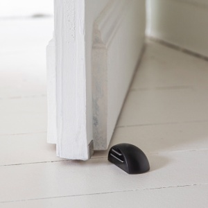 Set 2 opritoare usa, pentru podea, autoadeziv si cu magnet, otel, Ø 26 x 37 mm, negru - Img 3