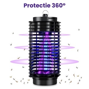 Lampa UV anti insecte, aparat anti tantari, muste, musculite, silentioasa, capcana electrica impotriva insectelor, cu radiatie 360° pentru interior sau exterior, consum redus, negru, 11x25cm - Img 6