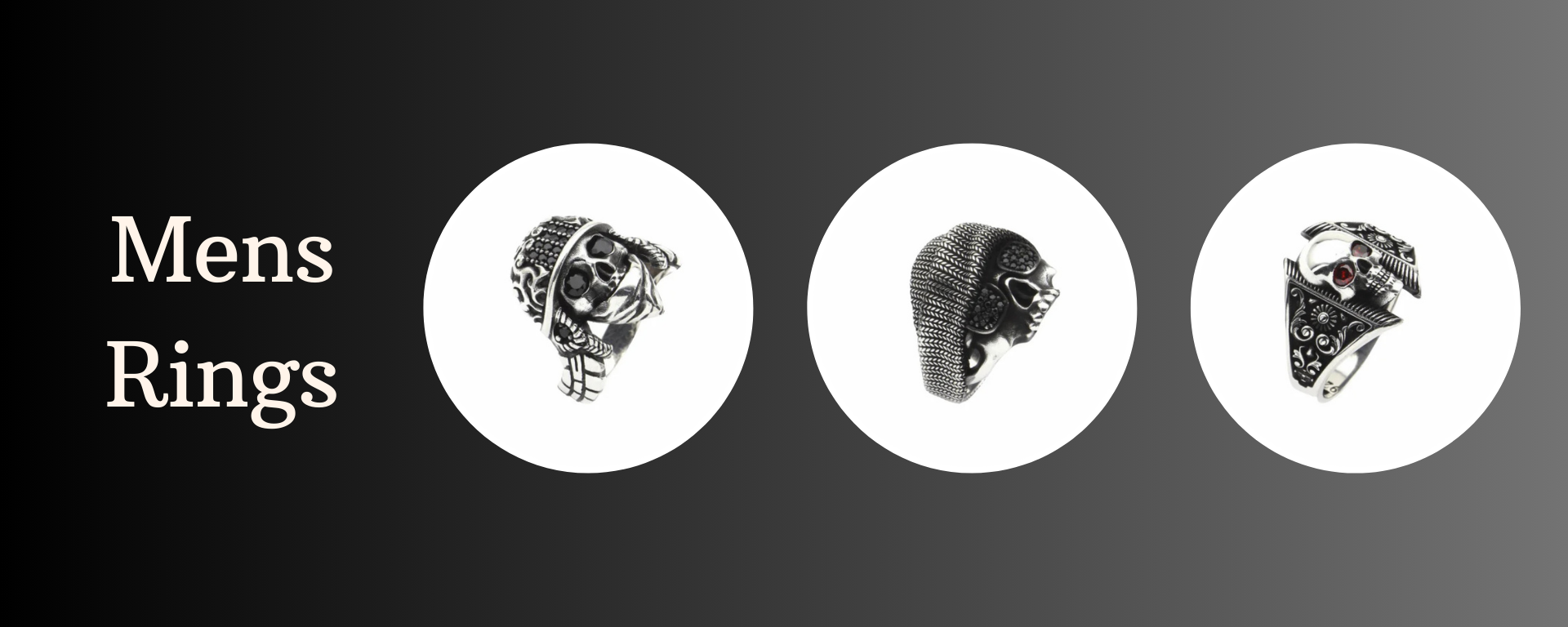 Bold men’s rings with skull motifs in oxidized silver, edgy and masculine statement pieces ideal for gothic or biker-style wholesale jewelry.