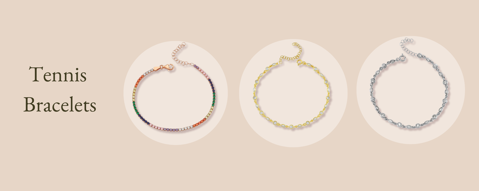 Colorful and classic tennis bracelets featuring rainbow, gold, and silver finishes with zircon stones, perfect for fashion-forward wholesale jewelry buyers.