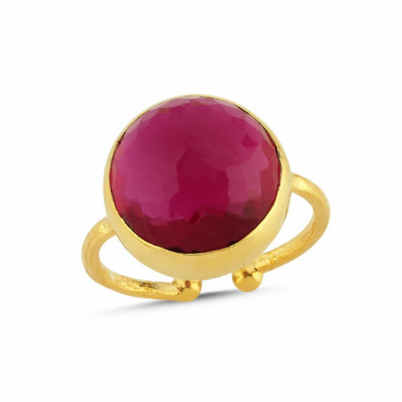 Gold-Plated Adjustable Ring with Round Ruby Gemstone