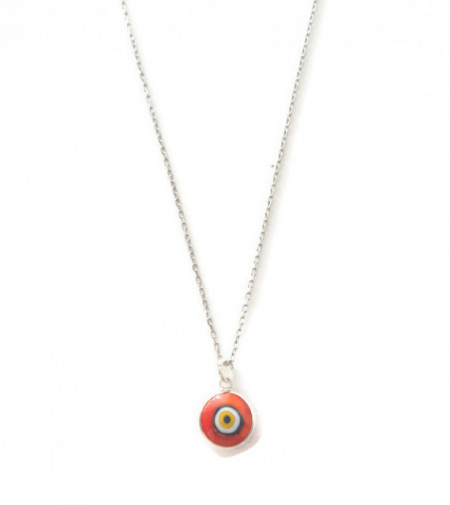 Red Nazar Boncugu evil eye necklace featuring a vibrant glass bead on a sterling silver chain.