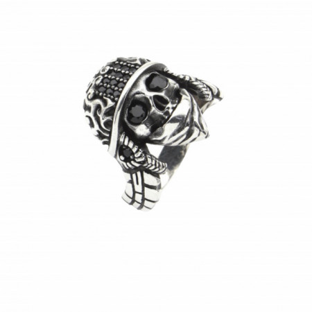 Sterling Silver Skull Ring with Soldier Helmet Design for Men