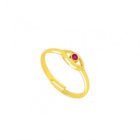 Rose gold evil eye ring with pink gemstone, crafted in 925 sterling silver, elegant design.