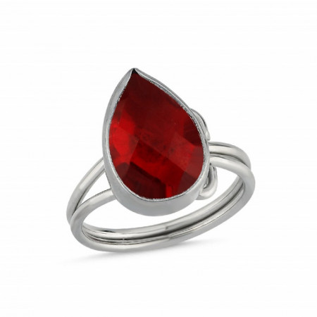 Sterling Silver Ring with Teardrop Red Gemstone