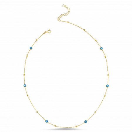 Gold-Plated Sterling Silver Evil Eye Necklace with Blue Charms - Img 2