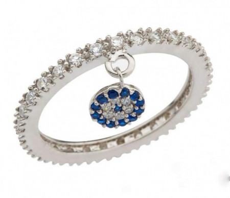 925 sterling silver evil eye charm ring with cubic zirconia stones, elegant Turkish jewelry for wholesale.
